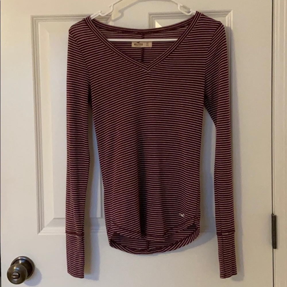 maroon and white striped hollister long sl…